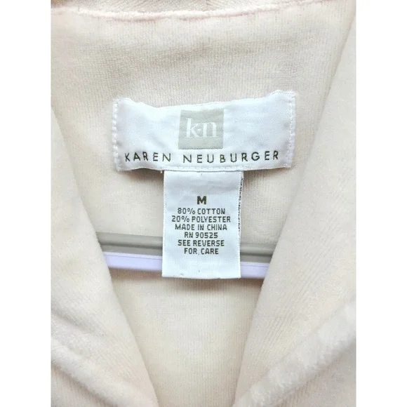 Karen Neuberger Velour Full Zip Robe Pockets Sleepwear Nightgown Sz M Blush Pink - Picture 3 of 9